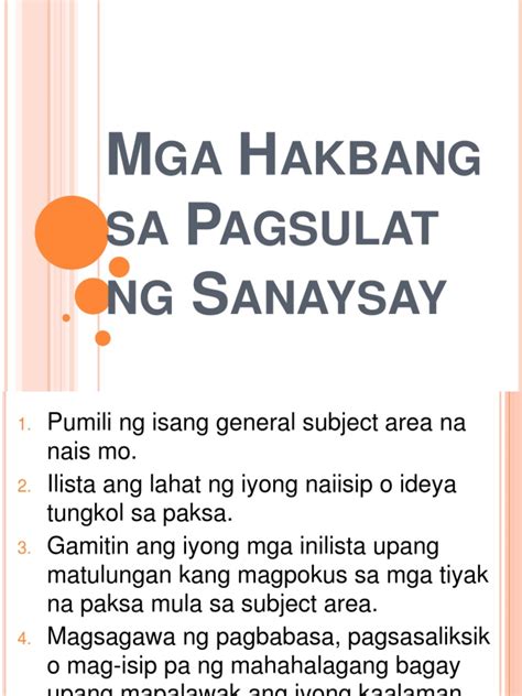Mga hakbang sa pagsulat ng lakbay sanaysay